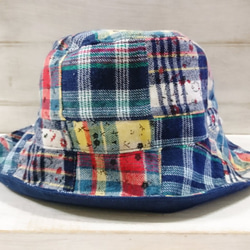 溫暖格紋拼貼&深藍素色雙面漁夫帽/遮陽帽 第1張的照片