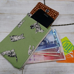 グリーン手描き風の猫の携帯電話用ポケット/ハッチバックパケット 3枚目の画像