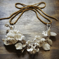 necklace 　【　布花ネックレス ＊ hydrangea ,viole ＆ eucalyptus　】 1枚目の画像