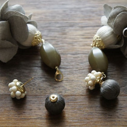 pierce 【 布花ピアス ＊ hydrangea , river stone ＆ itomaki-beads 】 5枚目の画像