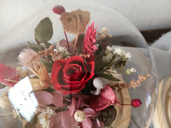 【好花】不凋玫瑰微景觀玻璃花球盅 情人節禮物 生日 開幕 乾燥花 第1張的照片