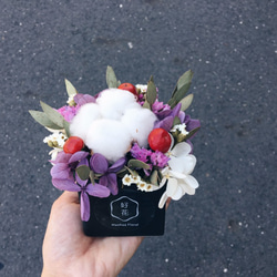 【好花】黑白盆器粉紫不凋繡球組合 棉花 畢業禮物 生日禮物(S)一入 第6張的照片