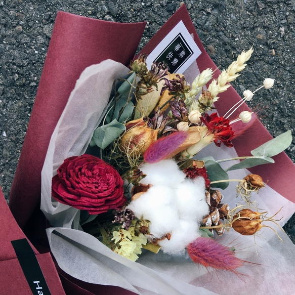 【好花】棉花玫瑰乾燥花束  情人節花束 畢業花束 母親節花束(M)一束 第5張的照片