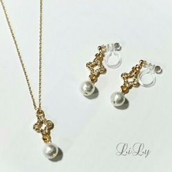 Flower&Perlピアス・イヤリング＊gold＊ 2枚目の画像