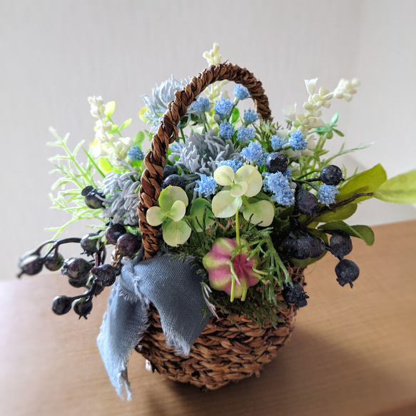 青の花かご ～Blue Arrangement ギフト 母の日 父の日 1枚目の画像