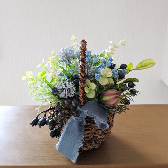 青の花かご ～Blue Arrangement ギフト 母の日 父の日 3枚目の画像