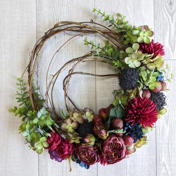 ☆深みの秋色ボルドー Natural garden wreath〜ドライドローズ