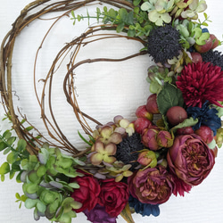 ☆深みの秋色ボルドー Natural garden wreath〜ドライドローズ✕マム✕いちじく 7枚目の画像