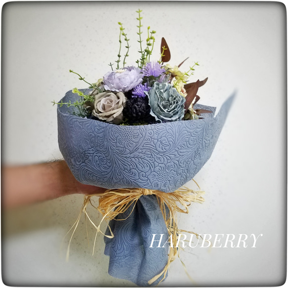 シャビーシック&ナチュラルBouquet～ラナンキュラス×ローズ×銅葉 BLUE/GRAY ギフト 母の日 8枚目の画像