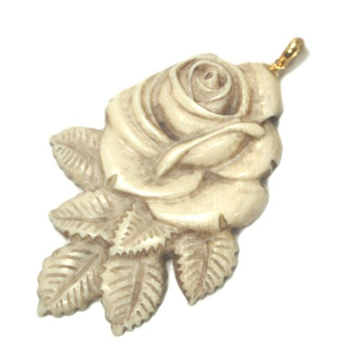 手彫りマンモス象牙の薔薇彫刻ペンダントトップ ネックレス 