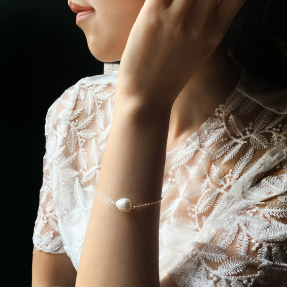 ♔ UMICHEN ♔ 優雅的珍珠手鍊 純銀手鍊 pearl silver Bracelet . 第4張的照片