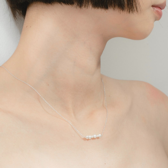 ♔ UMICHEN ♔ 白珍珠排鏈小鎖骨鏈 pearls. silver Necklace . 第4張的照片