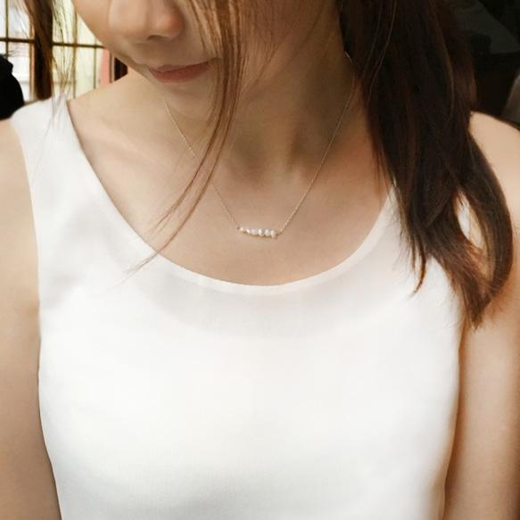 ♔ UMICHEN ♔ 白珍珠排鏈小鎖骨鏈 pearls. silver Necklace . 第5張的照片