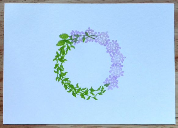 サンウィーバインと紫陽花、ポアプランツのリースはんこ　花　葉 3枚目の画像