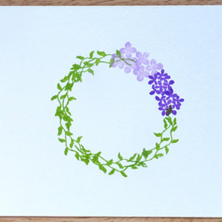 2種の紫陽花とサンウィーバインのリースはんこ　花　葉 2枚目の画像