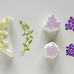 2種の紫陽花とサンウィーバインのリースはんこ　花　葉 5枚目の画像