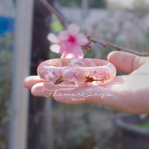 【花說】  日本茨城縣昭和桜・櫻花手鐲 / 乾燥花永生花 / 第2張的照片