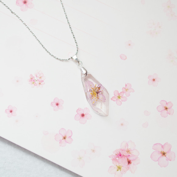 [花は言った] /日本の関西の桜。真の花の宝石のネックレス/永遠の花/スターリングシルバー/ 1枚目の画像