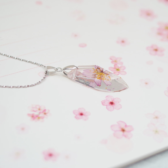 [花は言った] /日本の関西の桜。真の花の宝石のネックレス/永遠の花/スターリングシルバー/ 2枚目の画像