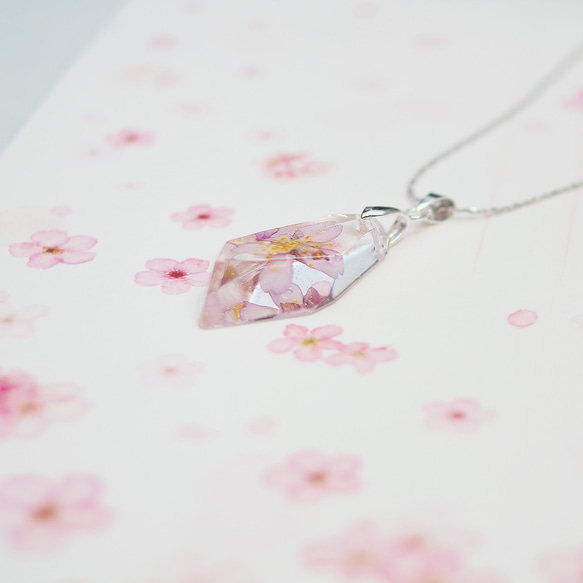 [花は言った] /日本の関西の桜。真の花の宝石のネックレス/永遠の花/スターリングシルバー/ 4枚目の画像