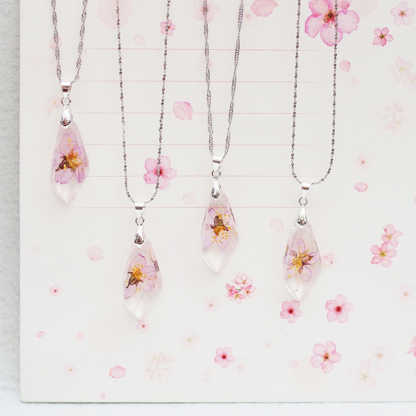 [花は言った] /日本の関西の桜。真の花の宝石のネックレス/永遠の花/スターリングシルバー/ 5枚目の画像