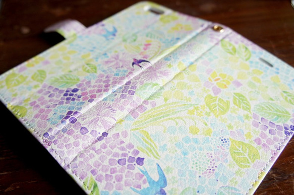 【受注生産】紫陽花とツバメの【iphone6Plus】手帳型ケース 3枚目の画像