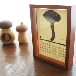 きのこ切り絵のレトロ印刷カレンダー2015postcardサイズ 1枚目の画像
