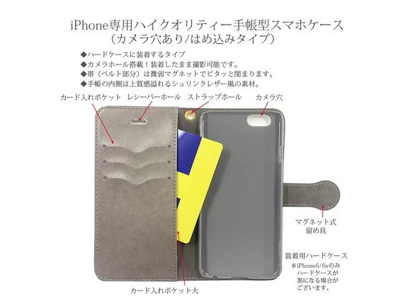 ハイクオリティータイプ iPhone手帳型スマホケース （カメラ穴あり/はめ込み式）【桜手毬-さくらてまり（黒）】 4枚目の画像