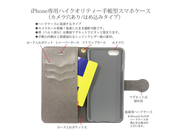 ハイクオリティータイプ iPhone手帳型スマホケース （カメラ穴あり/はめ込み式）【夕彩乃星花月（猫プラスバージョン】 5枚目の画像