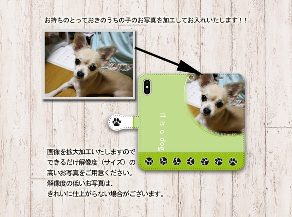 【iPhone 手帳型スマホケース】うちの子の写真で作るスマホケース（メロンカラー）（名入れ可） 3枚目の画像