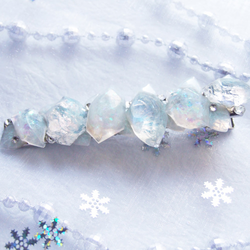 石の花 ヘアクリップ-クリスタル- 鉱石風 バレッタ変更可 ヘア