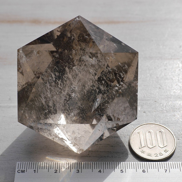 天然石 最大幅約64.5mmスモーキークォーツ(ブラジル産)約163gダイヤモンドカット[bcsq-201112-02] 4枚目の画像