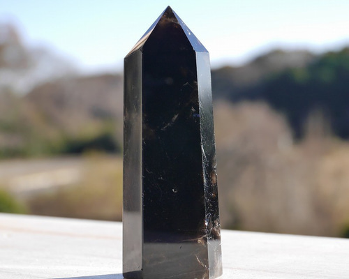 天然石モリオン(チベット産)高さ約77mm 約71g 研磨ポイント六角柱鉱物