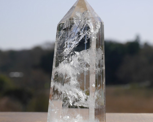 天然石 水晶(ブラジル産)約90mm×39mm約150g研磨ポイント六角柱