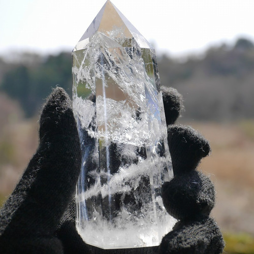 天然石 水晶(ブラジル産)約90mm×39mm約150g研磨ポイント六角柱