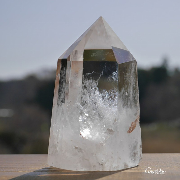 天然石 水晶(ブラジル産)約65ｍm×41mm約109g研磨ポイント六角柱クォーツクリスタル[qp-210511-04] 1枚目の画像