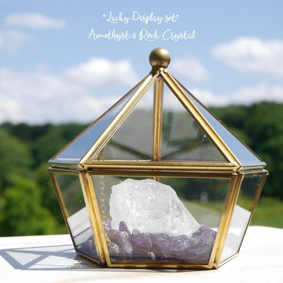 福袋✨天然石ディスプレイ3点セットペンタゴンケース/ロック水晶