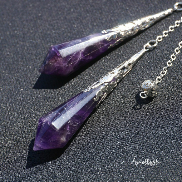選べる♪天然石アメジスト ペンデュラム約79mmアンティーク風