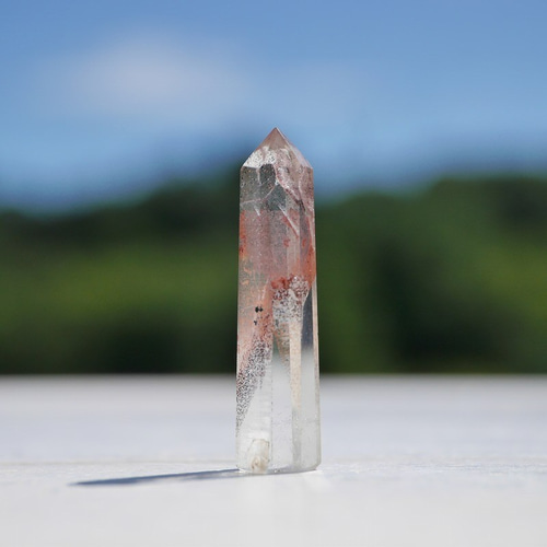 天然石レッドファントムクォーツ高約24mm約1.2g赤富士入り水晶(グン