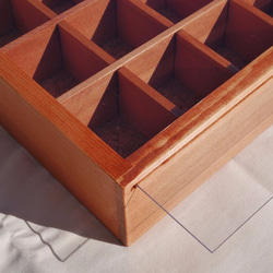 透明天板付☆木製標本箱20マス仕切りチークカラー約31cm×22cm×6.5cm ボックス[cbx-160319-01] 3枚目の画像