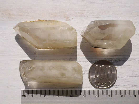 天然石シトリン(黄水晶/ブラジル産) 3個 約69g ファントム結晶原石スモーキーカラー [cit-170220-03] 5枚目の画像