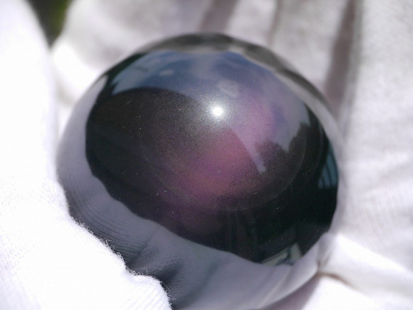 天然石レインボーオブシディアン(メキシコ産)丸玉 直径約44mm 約106g 虹色シラー[rob-180724-02] 2枚目の画像