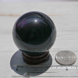 天然石レインボーオブシディアン(メキシコ産)丸玉 直径約44mm 約106g 虹色シラー[rob-180724-02] 5枚目の画像