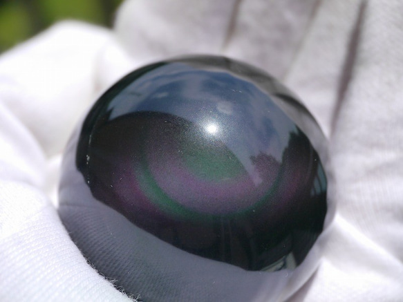 天然石レインボーオブシディアン(メキシコ産)丸玉 直径約44mm 約106g 虹色シラー[rob-180724-02] 10枚目の画像