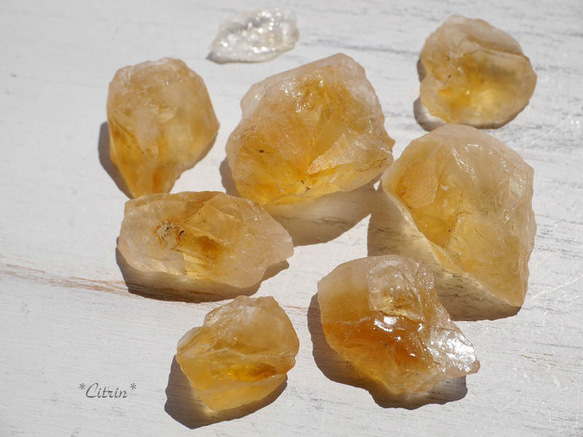 天然石シトリン(ブラジル産)8個セット合計約43.5g☆現物ラフロック原石結晶黄水晶[cit-190615-11] 1枚目の画像