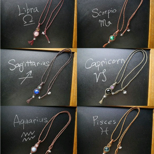 受注制作☆天然石 12星座石マクラメペンダントネックレス 守護石