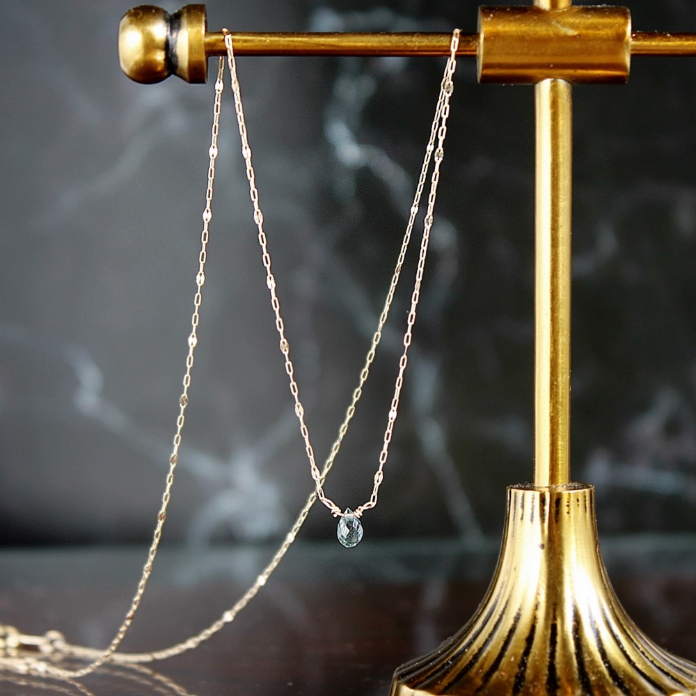 再入荷！【K10】グリーンサファイアのドロップブリオレットカットひと粒ネックレス｜希少石