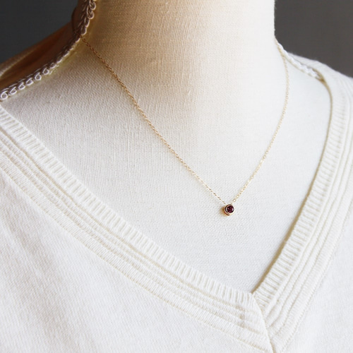 再入荷｜希少！マラヤガーネットのひと粒ネックレス 4mm｜14Kgf 