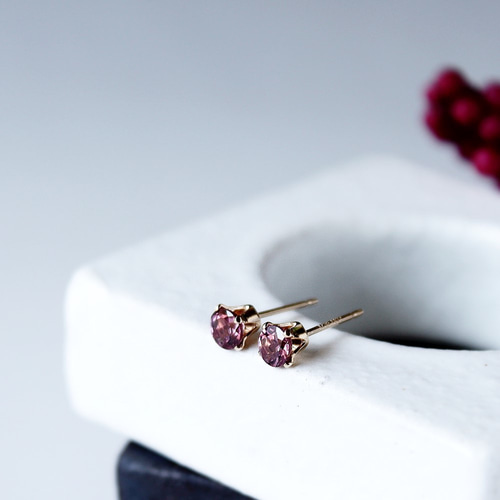 再入荷｜希少！マラヤガーネットのひと粒ピアス 4mm｜選べるピアス金具