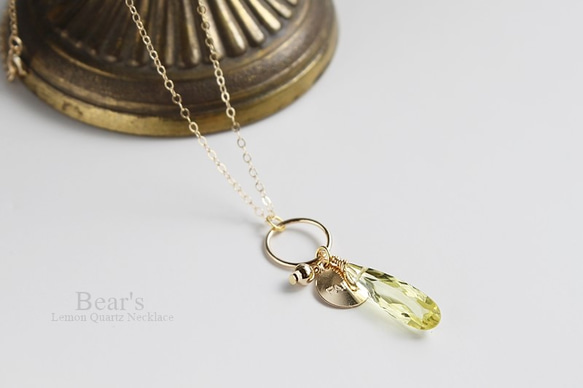 14Kgf｜Lemon Quartz Necklace セミロング 2枚目の画像